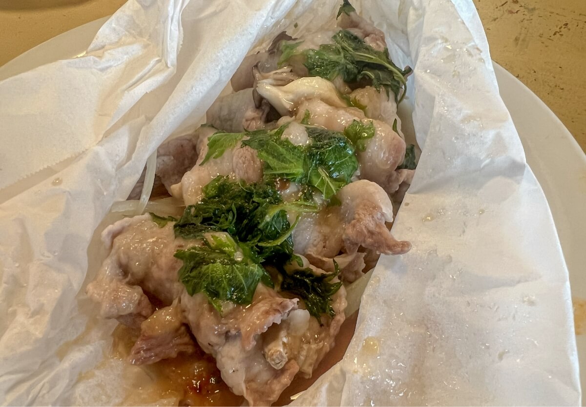 2. 豚と舞茸のインボルティーニバーニャカウダ風（600wで3分半）